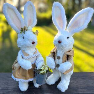 Sisal Dressed Bunny Rabbit with Egg Easter Decor Spring Table Decoration Gift